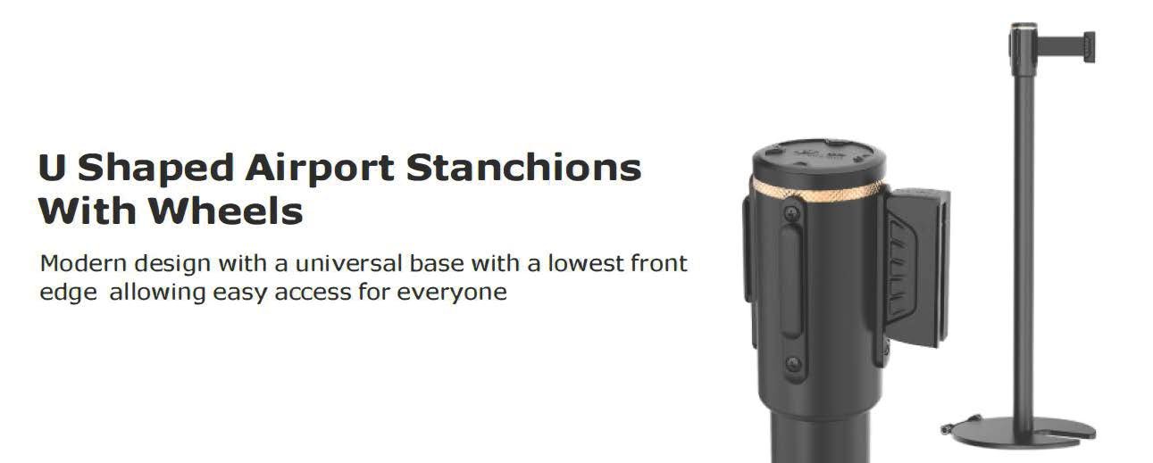 U Shaped Airport Stanchions With Wheels description image